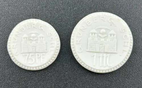 75 Pfennig & 1 Mark 1922 Grünberg Schlesien Porzellan Weiß Notgeld