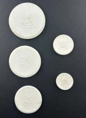 30, 50 Pfennig & 5, 10, 20 Mark 1921 Meissen Sachsen Porzellan Weiß Notgeld