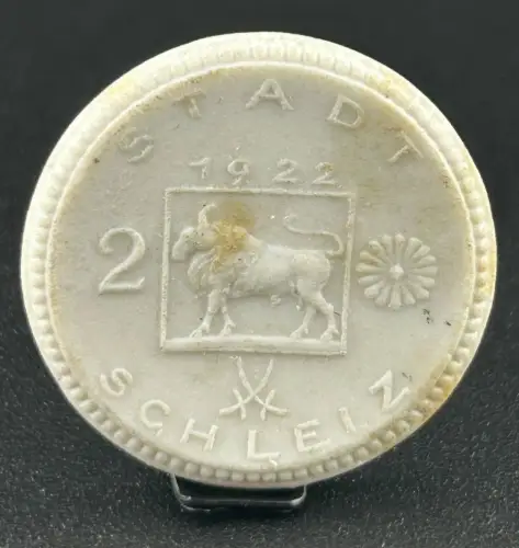 2 Mark 1922 Stadt Schleiz Porzellan Weiß Notgeld