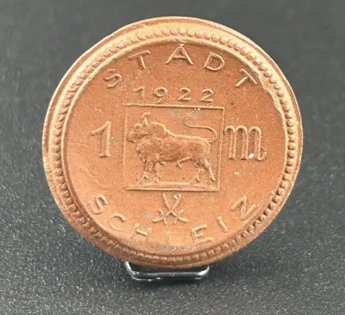 1 Mark 1922 Stadt Schleiz Porzellan Braun Notgeld