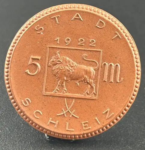 5 Mark 1922 Stadt Schleiz Porzellan Braun Notgeld
