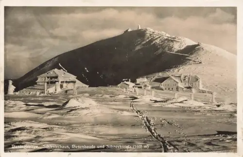 AK Riesengebirge Schlesierhaus Riesenbaude Schneekoppe Winter Schlesien 1934
