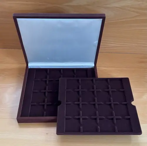 Leer Samt Etui Münzbox für 32 Münzen
