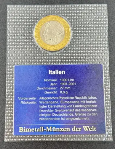 1000 Lire Italien 1997-2001 Bimetall-Münzen der Welt Kursmünze