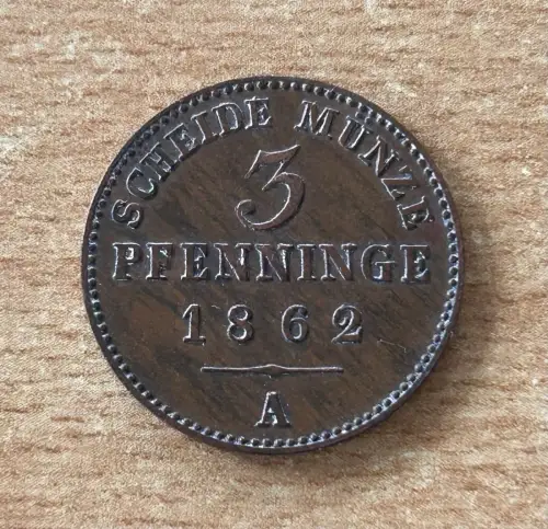 Preußen 3 Pfennig 1862 A Scheide Münze/ 120 Einen Thaler