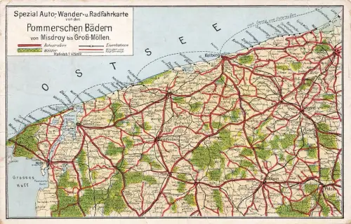 Auto-, Wanderer- Radfahrkarte von den Pommerschen Bädern Pommern Postkarte AK