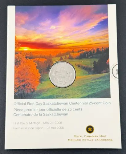 Kanada 25 Cent 2005 First day Saskatchewan Centennial Gedenkmünze