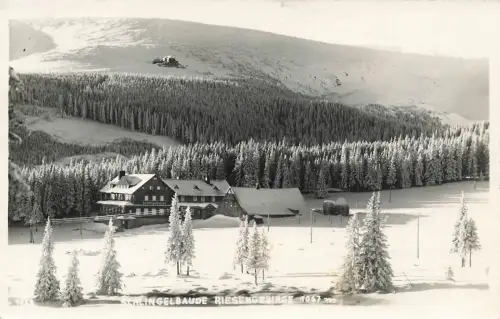 AK Riesengebirge Schlingelbaude Winter Schlesien 1936 gelaufen Postkarte