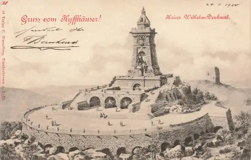 AK Kyffhäuser Kaiser Wilhelm Denkmal Thüringen 1900 gelaufen Postkarte