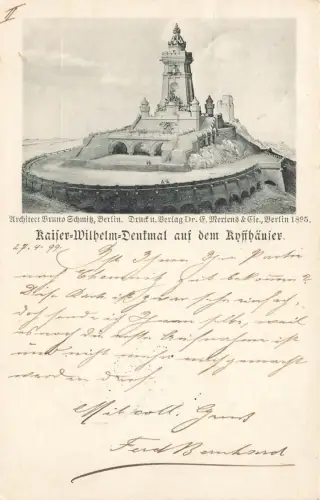 AK Kyffhäuser Kaiser Wilhelm Denkmal auf Kyffhäuser Thüringen 1899 Postkarte