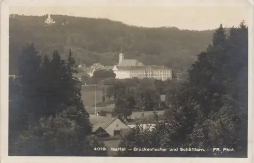 AK Isartal Brückenfischer Schäftlarn Bayern 1917 gelaufen Postkarte