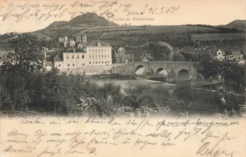 AK Jena Tanne Geleithaus Brücke Thüringen 1905 gelaufen Postkarte