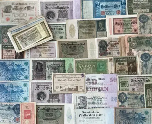 Lot / Konvolut 50 Original Geldscheine Banknoten Deutsches Reich, Inflation