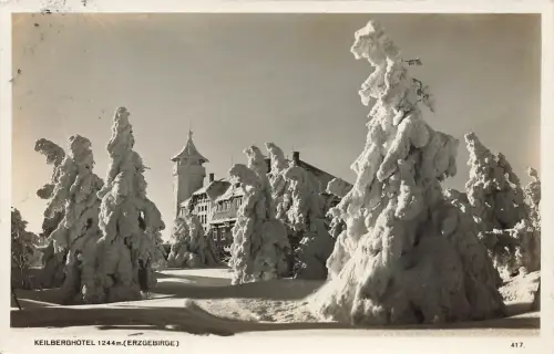 AK Oberwiesenthal Keilberghotel Winter Sachsen Erzgebirge gelaufen Postkarte