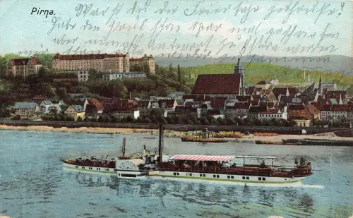 AK Pirna Passagierdampfer Elbe Ortsansicht Sachsen 1907 gelaufen Postkarte