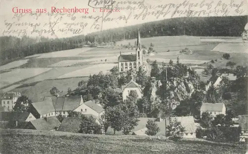 AK Rechenberg Ortsansicht Kirche Sachsen Erzgebirge 1908 gelaufen Postkarte