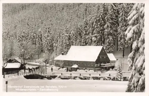 AK Rehefeld Wintersportplatz Fremdenhof Zwergbaude Schnee Sachsen Postkarte