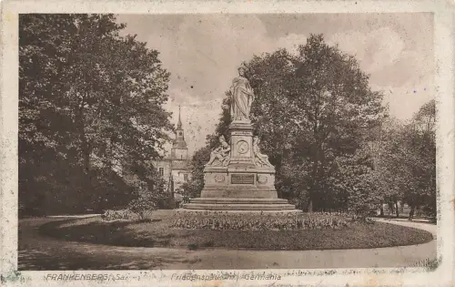 AK Frankenberg Friedenspark Germania Statue Sachsen 1918 gelaufen Postkarte