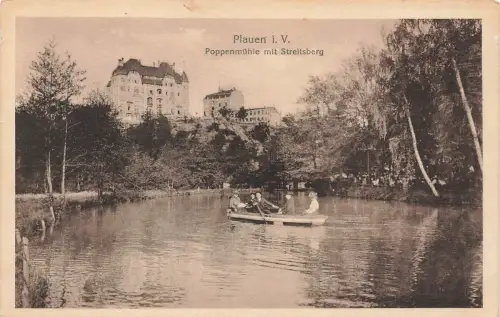 AK Plauen Poppenmmühle Streitsberg Segelboot Sachsen Vogtland Postkarte