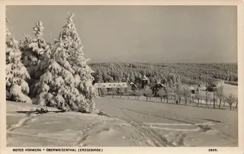 AK Oberwiesenthal Rotes Vorwerk Winteransicht Sachsen Erzgebirge Postkarte