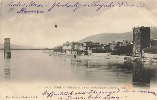AK Sainte-Colombe Rhône Wehrturm von Philippe de Valois Frankreich gelaufen