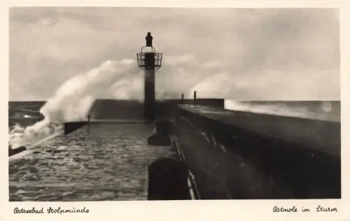 AK Stolpmünde Ostseebad Ostmole im Sturm Pommern gelaufen 1938 Postkarte