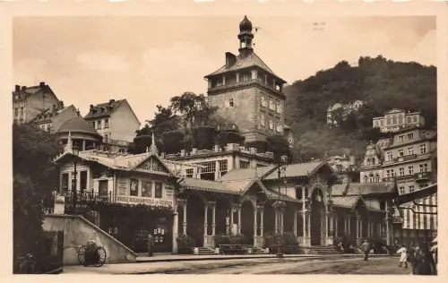 AK Karlsbad Karlovy Vary Markt Reiseauskunftstelle Böhmen 1929 Postkarte