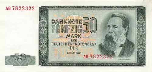 DDR Banknote 50 Mark 1964 Friedrich Engels Ro:357 fast Kassenfrisch