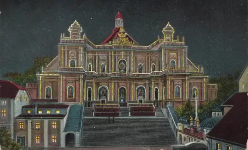 AK Albendorf Wambierzyce Wallfahrtskirche Nachtansicht Schlesien Postkarte