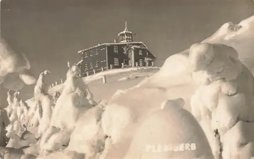 AK Plessberg Plešivec Unterkunftshaus Winteransicht Böhmen 1928 Postkarte
