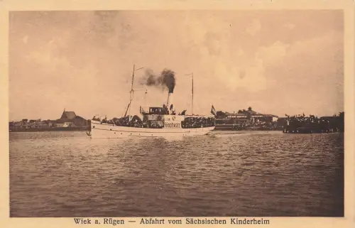 AK Wiek Sächsiches Kinderheim Abfahrt Dampfer Mecklenburg-Vorpommern Postkarte