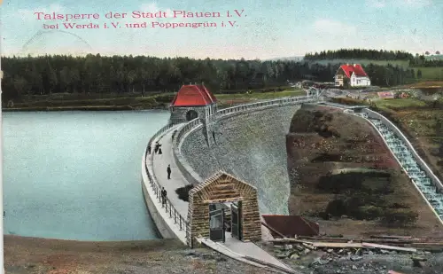 AK Plauen Talsperre Sachsen Vogtland 1911 gelaufen Postkarte