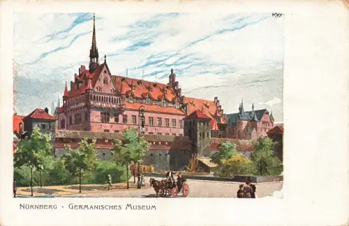 AK Nürnberg Germanisches Museum Pferdekutsche Bayern 1912 gelaufen Postkarte
