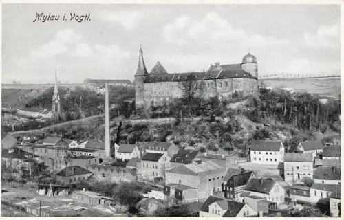 AK Mylau Stadtansicht Kirche Burg Sachsen Vogtland ungelaufen Postkarte