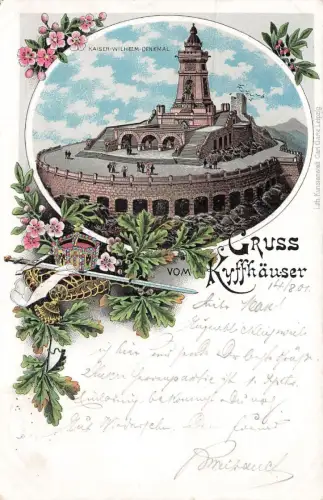 AK Kyffhäuser Kaiser Wilhelm Denkmal Thüringen 1901 gelaufen Postkarte Litho