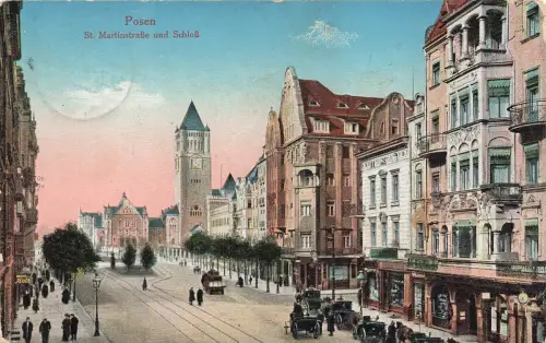 AK Posen St. Martinstraße Schloss Posen 1915 gelaufen Feldpostkarte
