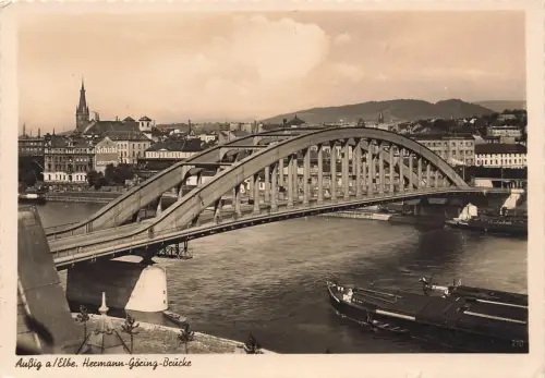 AK Aussig Hermann Göring Brücke Böhmen 1942 gelaufen Feldpostkarte