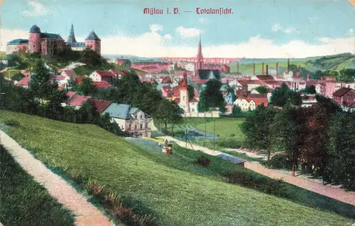 AK Mylau Gesamtansicht Kirche Sachsen Vogtland 1923 gelaufen Postkarte