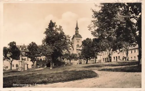 AK Scheibenberg Ortsansicht Kirche Sachsen Erzgebirge 1939 gelaufen Postkarte