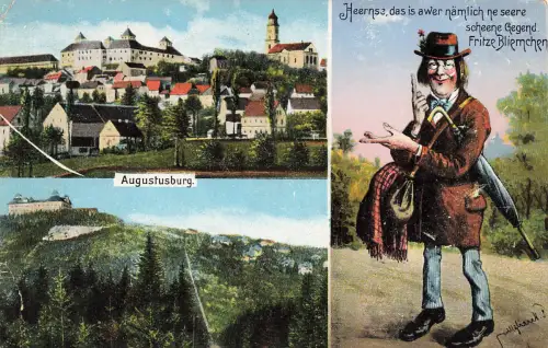 AK Augustusburg Ortsansicht Sachsen Künstlerkarte Fritz Bliemchen Postkarte