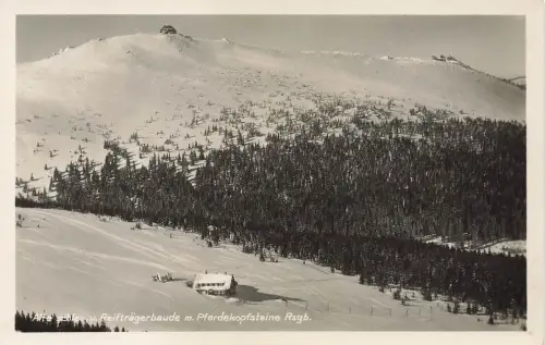 AK Riesengebirge Reifträgerbaude Pferdekopfsteine Winter Schlesien Postkarte