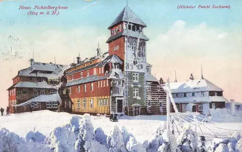 AK Oberwiesenthal Neues Fichtelberghaus Sachsen gelaufen Postkarte