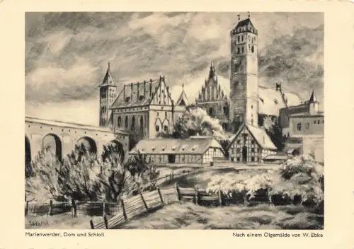 AK Marienwerder Dom Schloss Ölgemälde W. Ebke Westpreussen Postkarte