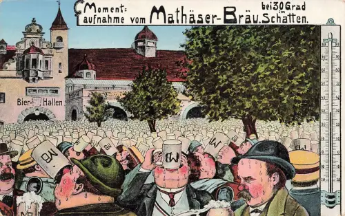 AK München Momentaufnahme Mathäser Bräu Bayern 1914 gelaufen Postkarte