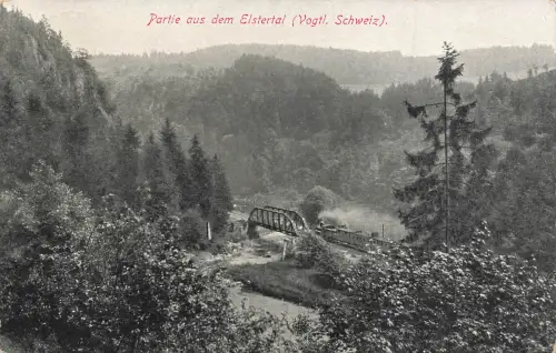 AK Elstertal Partie Sachsen Vogtländische Schweiz 1914 gelaufen Postkarte Litho