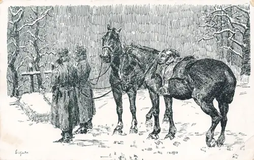 AK 1. WK Federzeichnung Weihnachtsmorgen Grabe der Kameraden 1918 Feldpost