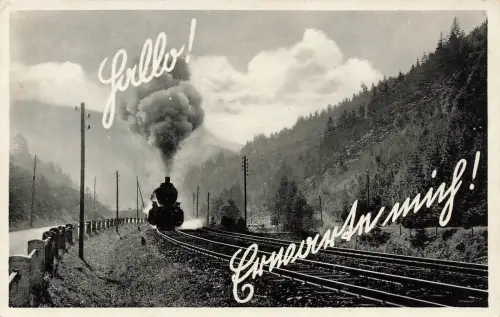 AK Dampflok in Berglandschaft Erinnere dich an mich 1935 gelaufen Postkarte