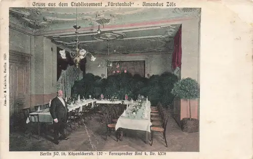 AK Berlin SO16 Etablissement Fürstenhof Gaststätte Berlin 1909 Postkarte