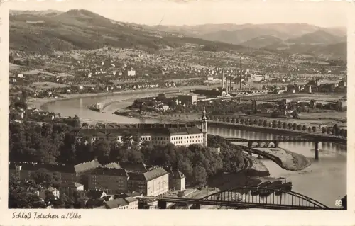 AK Tetschen Schloss Ortsansicht Luftbild Elbe Böhmen 1939 gelaufen Postkarte