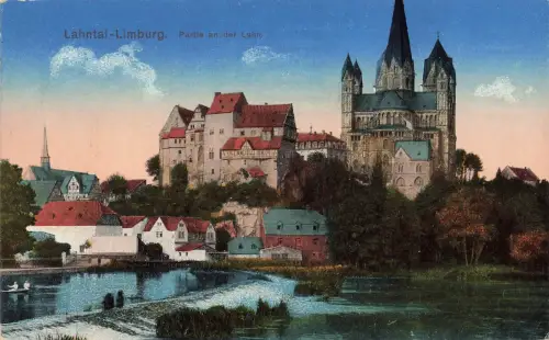 AK Lahntal-Limburg Partie an der Lahn Dom Hessen 1916 gelaufen Postkarte